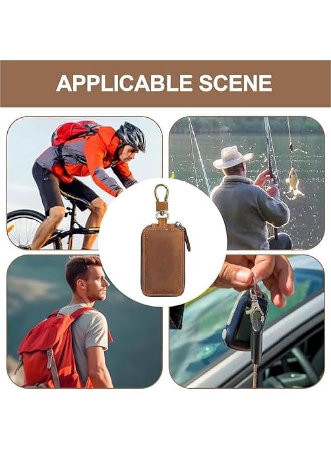 Key Holder Leather | Retro Leather Wear Resistant | Vintage Car Key Holder | Car Key Organizer - Compact Dual Zipper Key Pouch for Car Keys, Smart Key Hold and Cards - Image 5