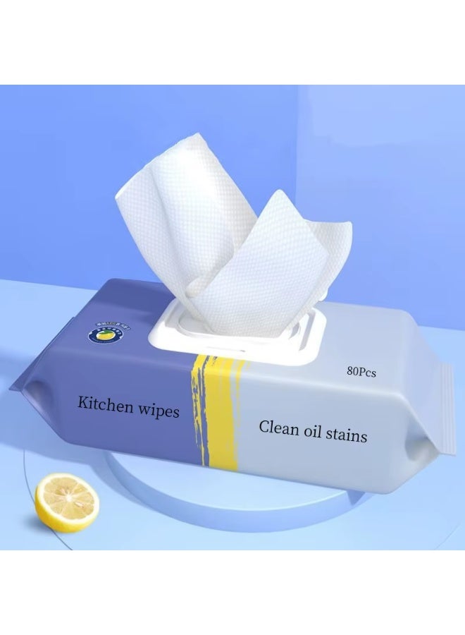 Disposable Kitchen Grease Wipes, 80 Wipes - Powerful Restaurant Wipes for removing grease, food stains, and cleaning wet glass tables - Image 1