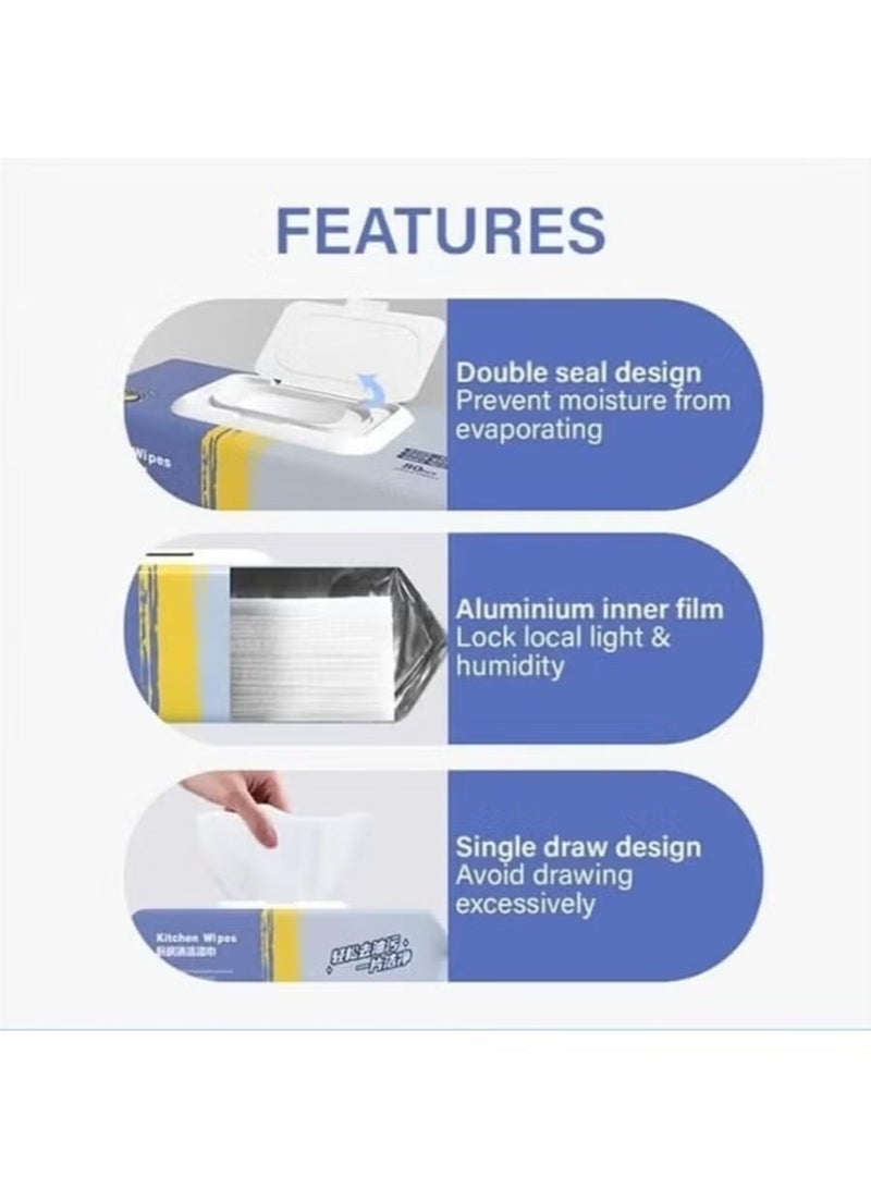 Disposable Kitchen Grease Wipes, 80 Wipes - Powerful Restaurant Wipes for removing grease, food stains, and cleaning wet glass tables - Image 2