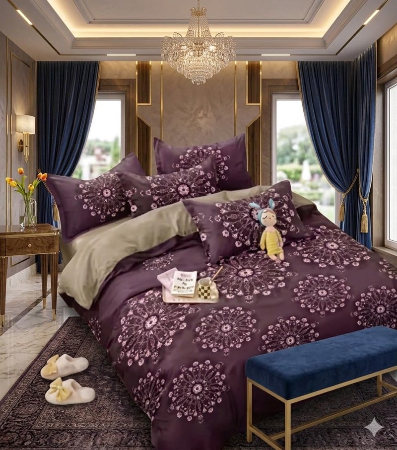 Warisi Floral King Size Duvet Cover 90x100 Inches Glace Cotton Soft Bedding with Zipper Closure, for Blanket King Size, Double Blanket, Razai Double Bed, Comforter Cover-Wine - Image 1