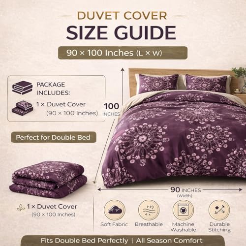 Warisi Floral King Size Duvet Cover 90x100 Inches Glace Cotton Soft Bedding with Zipper Closure, for Blanket King Size, Double Blanket, Razai Double Bed, Comforter Cover-Wine - Image 4
