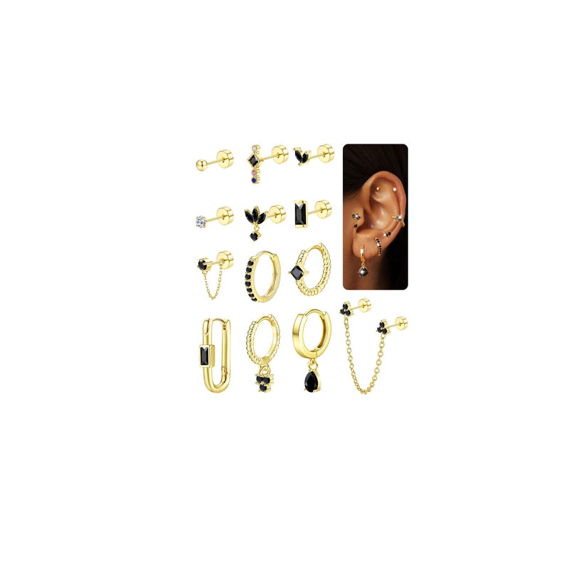 ORAZIO 20G Helix Piercing Jewelry Flat Back Cartilage Earrings for Women Surgical Stainless Steel Hypoallergenic Gold Hoop Stud Earrings Set Tragus Helix Piercing Jewelry for Sensitive Ears Single Pc C - Image 1