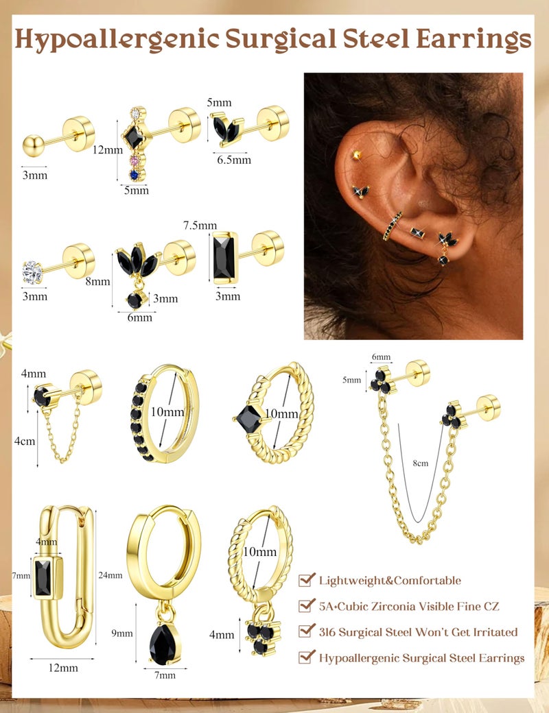 ORAZIO 20G Helix Piercing Jewelry Flat Back Cartilage Earrings for Women Surgical Stainless Steel Hypoallergenic Gold Hoop Stud Earrings Set Tragus Helix Piercing Jewelry for Sensitive Ears Single Pc C - Image 3