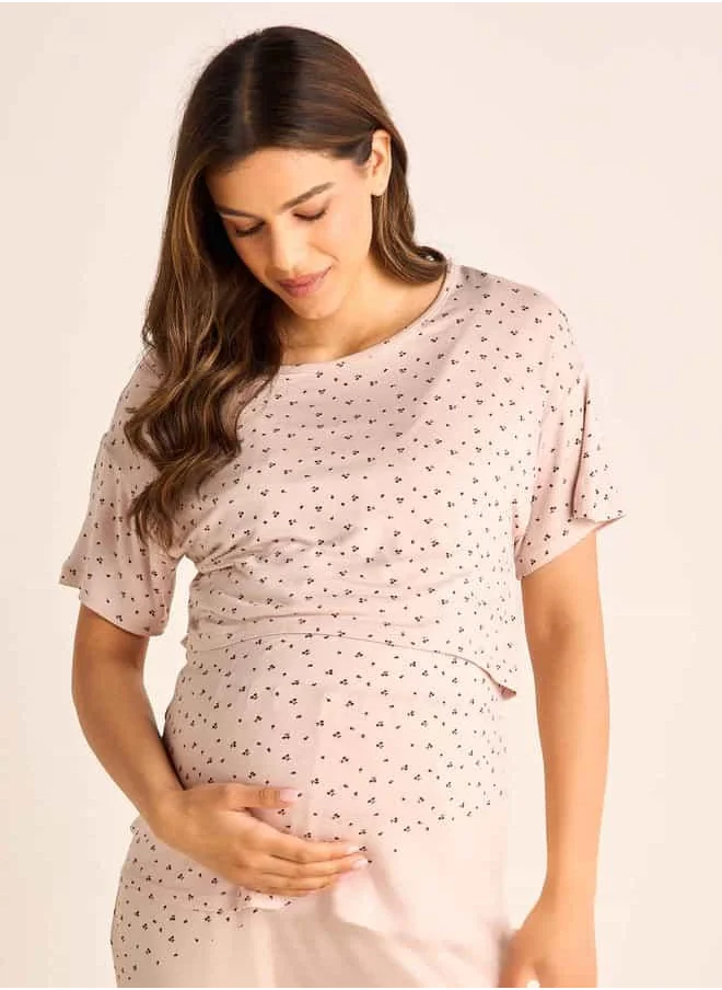 FAV Printed Maternity T-shirt and Pyjama Set