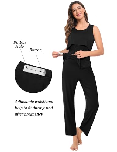 SWOMOG Maternity Nursing Robe Set 3 PCS Women Postpartum Pajamas Breastfeeding Labor Delivery Hospital Pregnancy Pjs (Black, Large) - Image 3