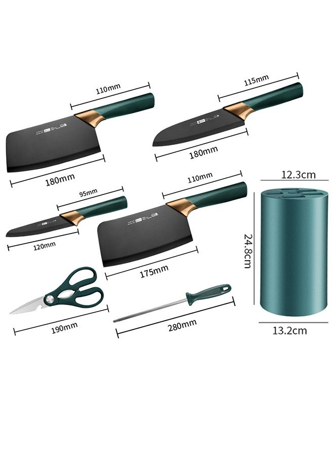 HaHaHai 7 Pieces Kitchen Knife Set, Professional Knife Set with Block, Chef Knife, Bone Chopper, Scissors, Sharp Blades, Sharpening Rod, Stainless Steel Knifes for Chopping Slicing Dicing Cutting - Image 2