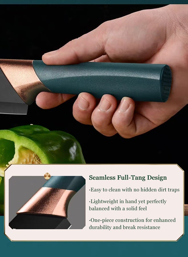 HaHaHai 7 Pieces Kitchen Knife Set, Professional Knife Set with Block, Chef Knife, Bone Chopper, Scissors, Sharp Blades, Sharpening Rod, Stainless Steel Knifes for Chopping Slicing Dicing Cutting - Image 4