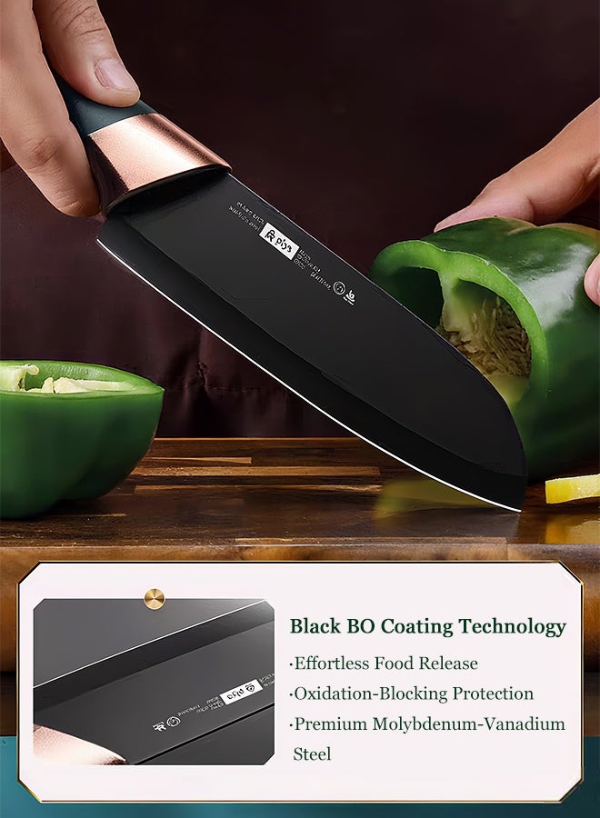 HaHaHai 7 Pieces Kitchen Knife Set, Professional Knife Set with Block, Chef Knife, Bone Chopper, Scissors, Sharp Blades, Sharpening Rod, Stainless Steel Knifes for Chopping Slicing Dicing Cutting - Image 3