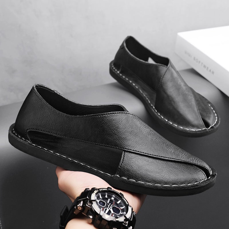 38-48 Summer Handmade Soft Sole Side Hollow Peep Toe Flat Slip-On Retro Casual Hollow Single Shoes Fashion Sandals - Image 3