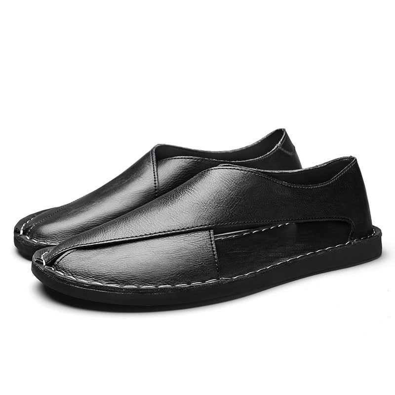 38-48 Summer Handmade Soft Sole Side Hollow Peep Toe Flat Slip-On Retro Casual Hollow Single Shoes Fashion Sandals - Image 1