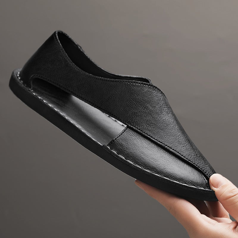 38-48 Summer Handmade Soft Sole Side Hollow Peep Toe Flat Slip-On Retro Casual Hollow Single Shoes Fashion Sandals - Image 5