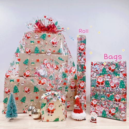 shareluck 100ft Christmas Cellophane Wrap Roll - Xmas Cellophane Wrap for Christmas to Wrap Gift Basket, Treat, Wine, Party Decoration. (100ft Long x 16” Wide x 2.5Mil) - Image 5