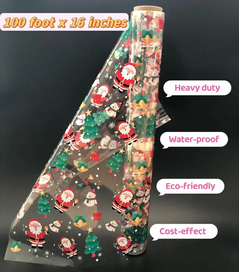 shareluck 100ft Christmas Cellophane Wrap Roll - Xmas Cellophane Wrap for Christmas to Wrap Gift Basket, Treat, Wine, Party Decoration. (100ft Long x 16” Wide x 2.5Mil) - Image 2