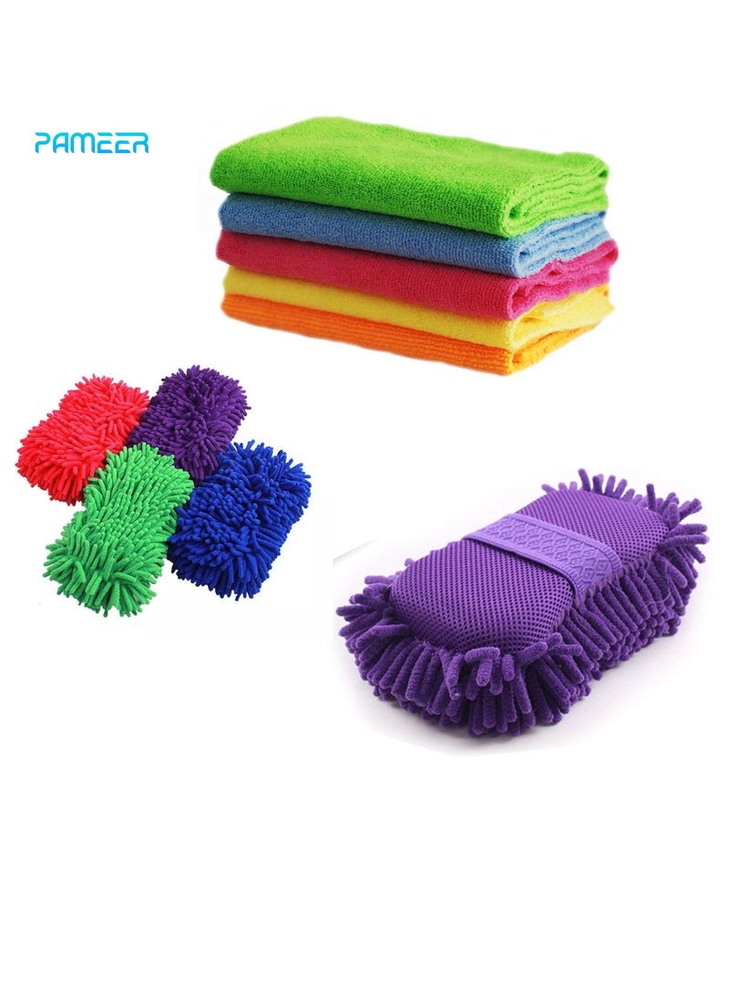 PAMEER Car Wash Kit, 5-Pcs Car Cleaning Cloth with 1-Pce Car Cleaning Sponge, Synthetic Chamois Cloth, Shammy Towel, Microfiber Cleaning and Washing Towels for Cars Home Kitchen Use.  - Image 1
