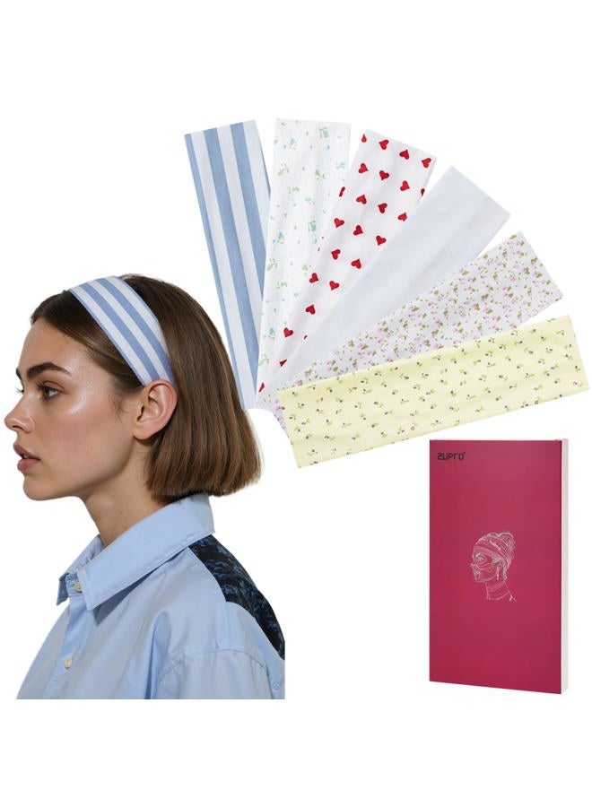 Zupro 6-Pack Fashion Women's Headbands Girls' Holiday Hair Bands Short Hair Hair Accessories- Floral Heart Stripe Print Rustic Style Patterns - Non-Slip Stretchy Soft for Yoga, Fitness, Daily Use. - Image 1