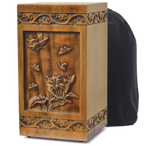 engmvwod Handmade Wooden Engraved Urn for Human Ashes Adult Male Female Satin Bag Cremation urns Box Butterfly250lbs