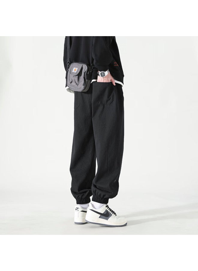Izexx American Vintage Casual Men's Spring Loose Straight Workwear Durable Cotton Jogger Pants Zxk21 Black 4XL - Image 5