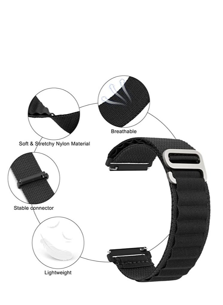 Generic Alpine Loop 22mm Compatible With Huawei GT3 46MM 2022, Durable Sport Nylon Strap With Titanium G Hook  Black  - Image 2