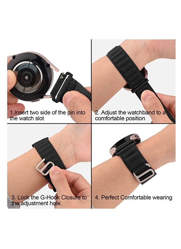 Generic Alpine Loop 22mm Compatible With Huawei GT3 46MM 2022, Durable Sport Nylon Strap With Titanium G Hook  Black  - Image 3