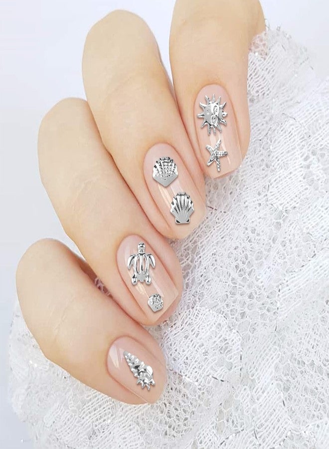 Mxxipp 2 Disc Ocean Theme Nail Charms, 3D Summer Beach Starfish Seashell Nail Accessories, Non-Faded Alloy Nail Art Gems Rhinestones Decorations for Manicure Design Embellishments- Silver - Image 5