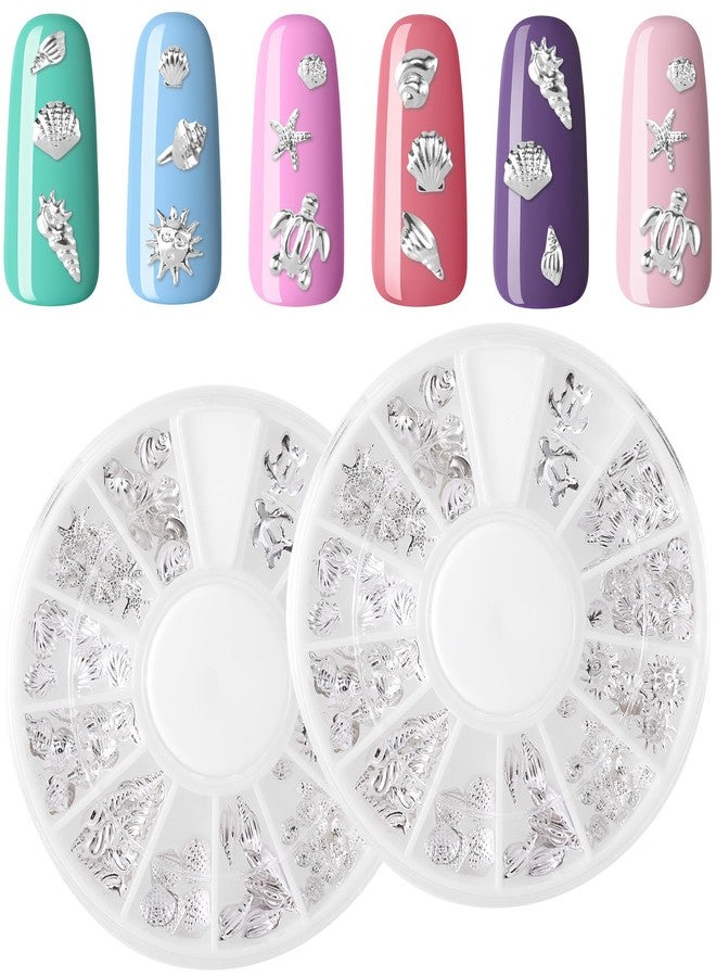 Mxxipp 2 Disc Ocean Theme Nail Charms, 3D Summer Beach Starfish Seashell Nail Accessories, Non-Faded Alloy Nail Art Gems Rhinestones Decorations for Manicure Design Embellishments- Silver - Image 1