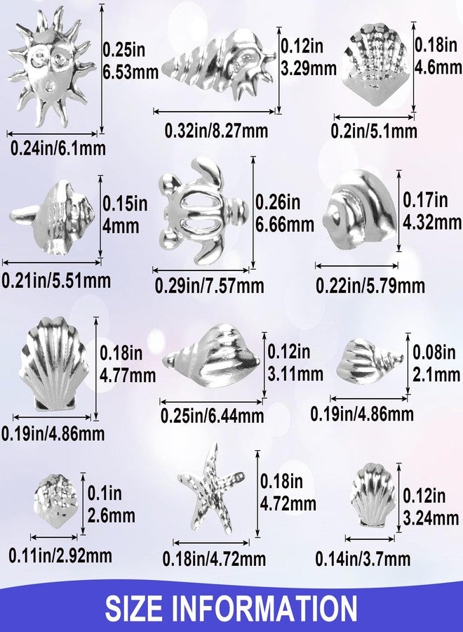 Mxxipp 2 Disc Ocean Theme Nail Charms, 3D Summer Beach Starfish Seashell Nail Accessories, Non-Faded Alloy Nail Art Gems Rhinestones Decorations for Manicure Design Embellishments- Silver - Image 2