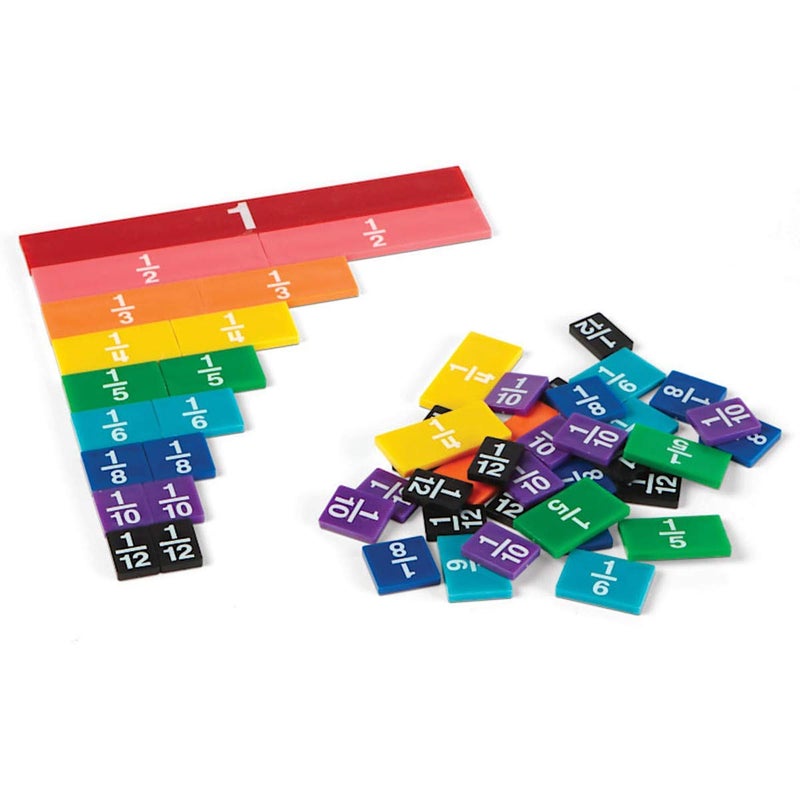 hand2mind Plastic Rainbow Fraction Tiles, Montessori Math Materials, Fraction Manipulatives, Unit Fraction, Fraction Bars Math Manipulatives, Fraction Games, Homeschool Supplies (Set of 51) - Image 1
