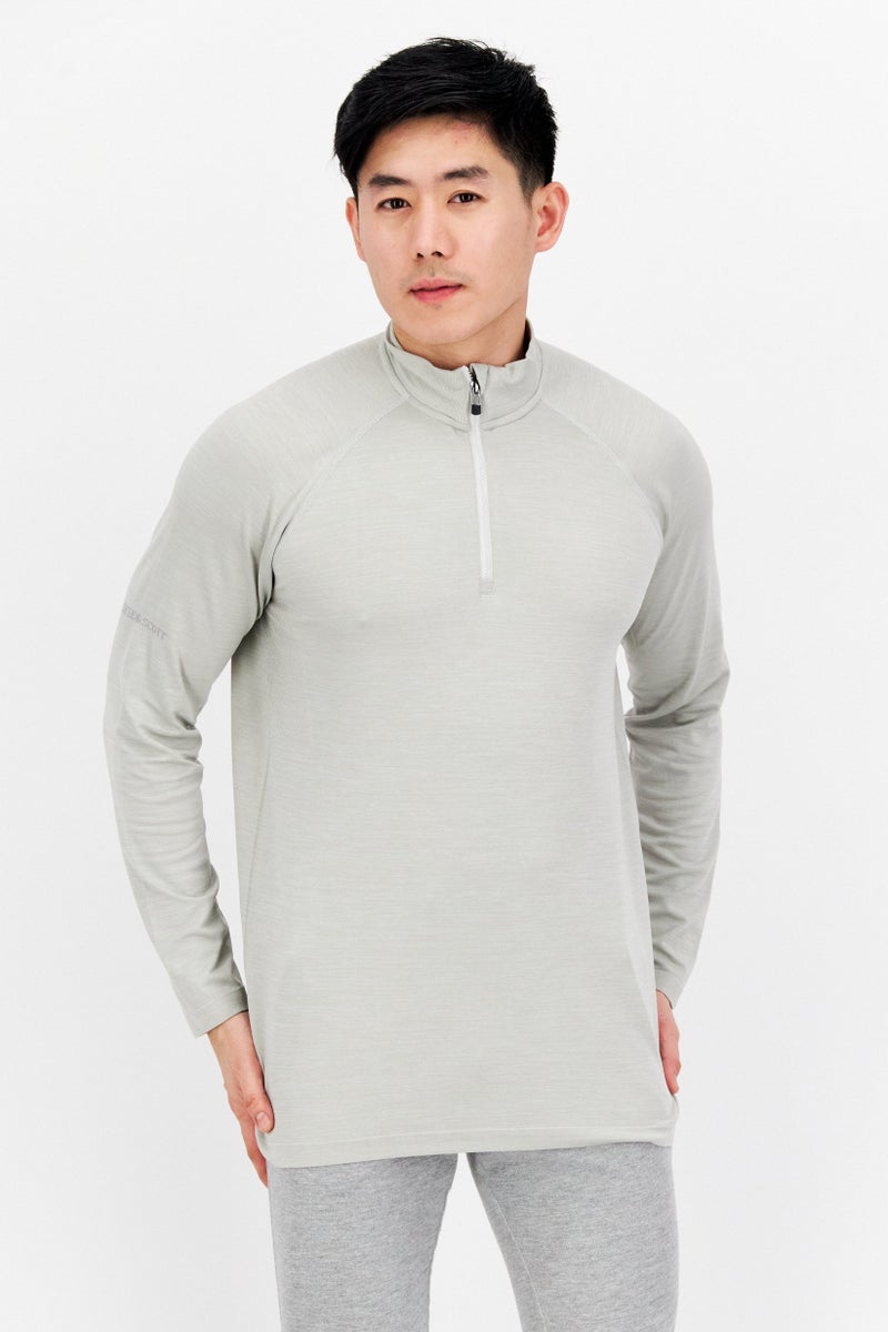 Lyle & Scott Men Mock Neck Heather Long Sleeve Half Zip Sweatshirts, Pebble Marl - Image 1