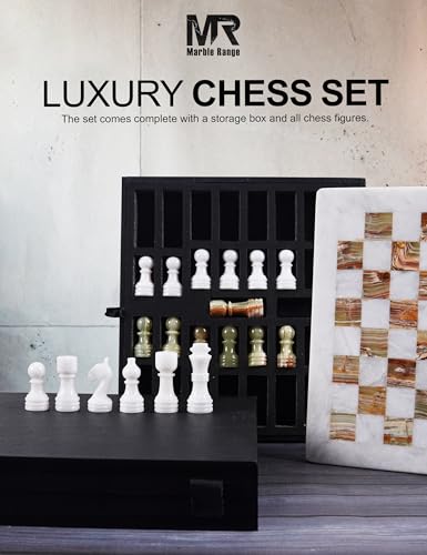 MARBLE RANGE Marble Chess Set for Adults 12 Handmade White Green Onyx Board Game with 32 Chess Pieces 2 Extra Queens Storage Box Luxury Travel Game Elegant for Home Decor - Image 5