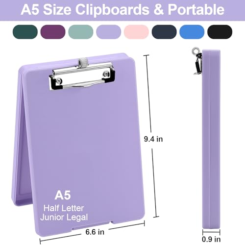 Meiikun Small Clipboard with Storage, A5 Clipboards with Pen Holder, Half Letter Clip Boards 6x9 Mini Plastic Clipboard with Low Profile Clip for Classroom, School, Office Supplies (Light Purple) - Image 2
