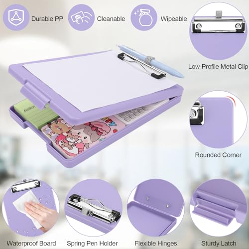 Meiikun Small Clipboard with Storage, A5 Clipboards with Pen Holder, Half Letter Clip Boards 6x9 Mini Plastic Clipboard with Low Profile Clip for Classroom, School, Office Supplies (Light Purple) - Image 5