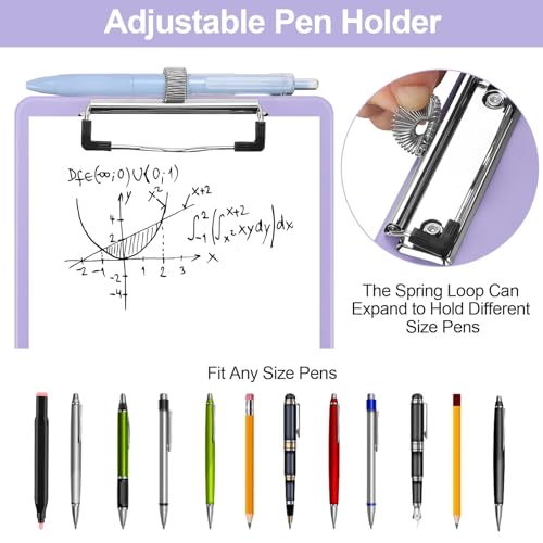 Meiikun Small Clipboard with Storage, A5 Clipboards with Pen Holder, Half Letter Clip Boards 6x9 Mini Plastic Clipboard with Low Profile Clip for Classroom, School, Office Supplies (Light Purple) - Image 3