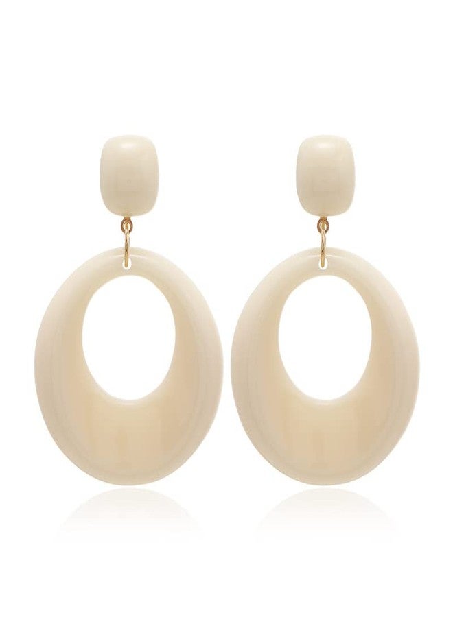 Pingyongchang 70s80s Dangle Earrings for Women Retro Clip On Earrings Acrylic White Earrings for Women Dangle Disco Earrings Jewelry 70s Accessories Birthday Party Jewelry-Round Clip On White - Image 1