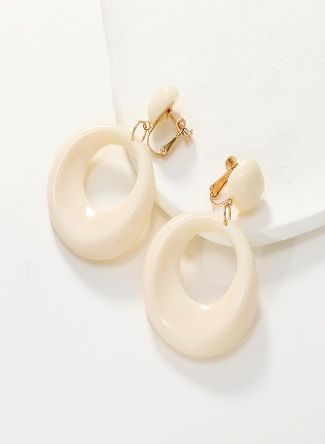 Pingyongchang 70s80s Dangle Earrings for Women Retro Clip On Earrings Acrylic White Earrings for Women Dangle Disco Earrings Jewelry 70s Accessories Birthday Party Jewelry-Round Clip On White - Image 2