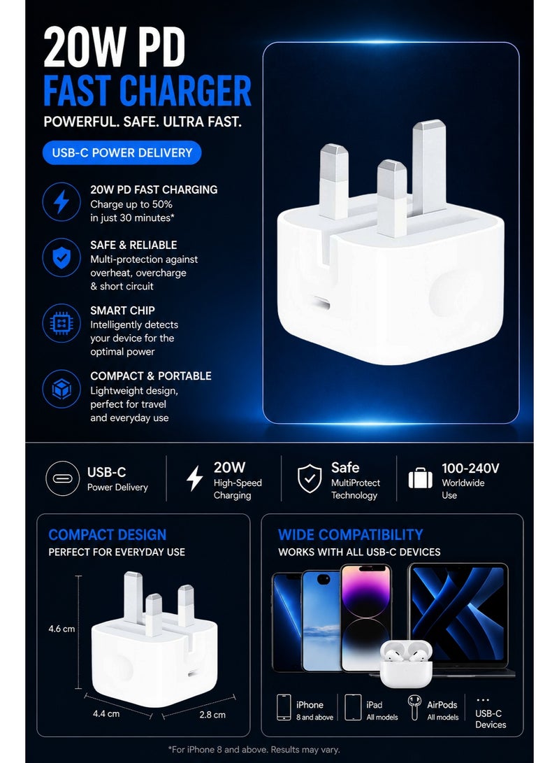 إي وورلد شاحن سريع USB-C بقوة 20 واط بتقنية PD مع كابل مضفر من USB-C إلى Lightning ومن USB-C إلى USB-C - معتمد من MFi، محول شحن سريع لأجهزة iPhone وSamsung وiPad وغيرها - Image 3