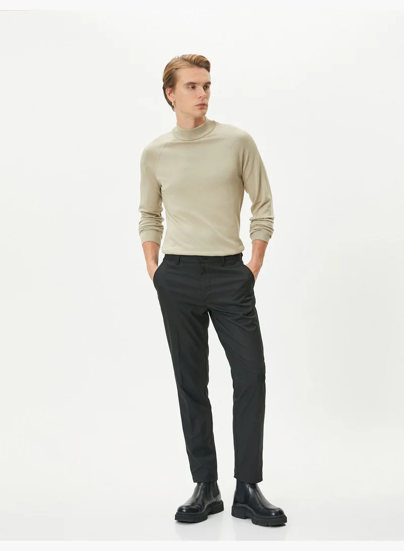كوتون Slim Fit Long Sleeve Knitwear Half Turtleneck Sweater