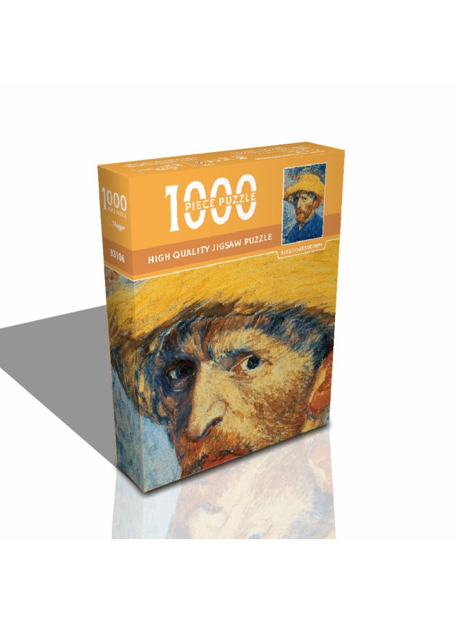 Puzzle 1000 Pieces Adult High Difficulty Decompression Children's Intelligence Toys Oil Painting Cartoon Paper Puzzle Wholesale-Color:Van Gogh Straw Hat Self-Portrait 83-106 - Image 1