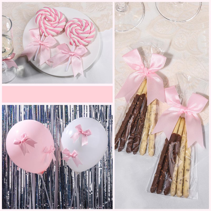 YGDZ Pink Bows, Satin Self Adhesive Pink Ribbon Bows for Crafts, Baby Pink Bow with Double-Sided Tape, Small Bows for Gift Wrapping, Wedding Decor, Party Favors - Image 5