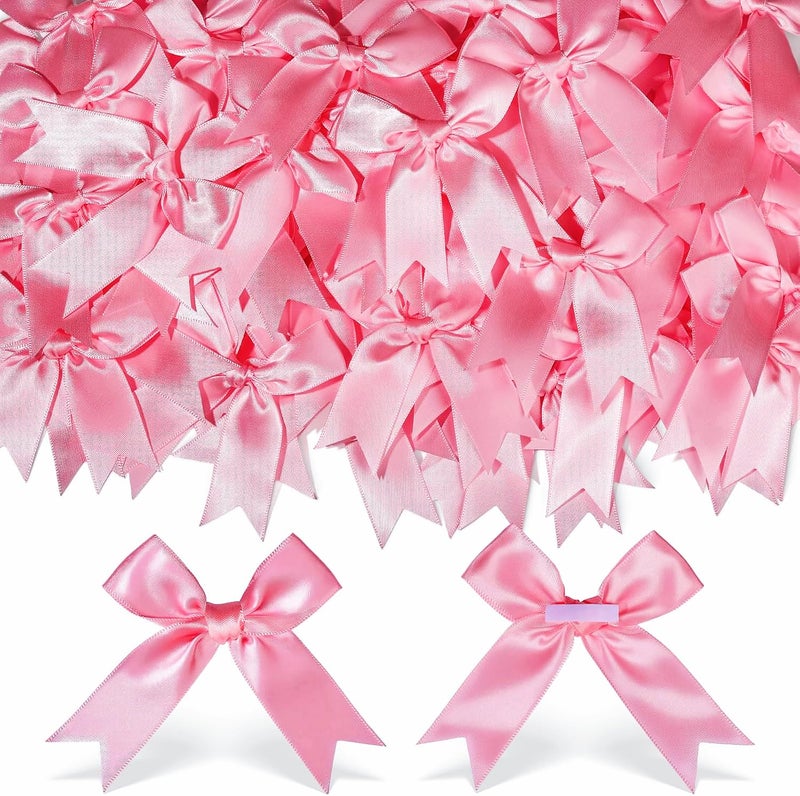 YGDZ Pink Bows, Satin Self Adhesive Pink Ribbon Bows for Crafts, Baby Pink Bow with Double-Sided Tape, Small Bows for Gift Wrapping, Wedding Decor, Party Favors - Image 1