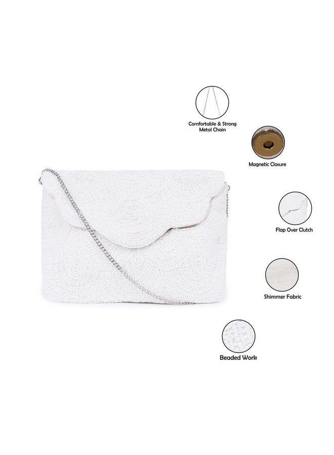 ASTRID Women's White Pearl Beaded Party Sling Bag (White) - Image 2