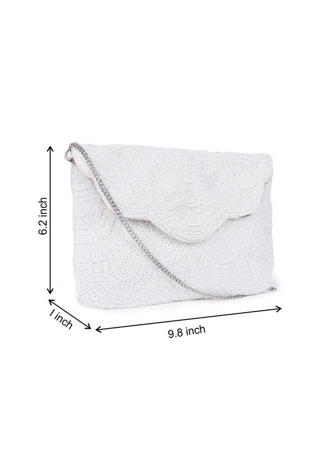 ASTRID Women's White Pearl Beaded Party Sling Bag (White) - Image 3