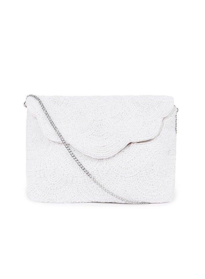 ASTRID Women's White Pearl Beaded Party Sling Bag (White) - Image 1