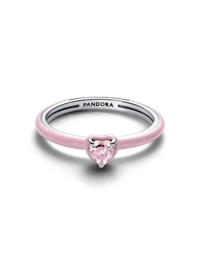 باندورا خاتم فضة استرليني بتصميم قلب وكريستال وردي مع مينا لامع - Image 2