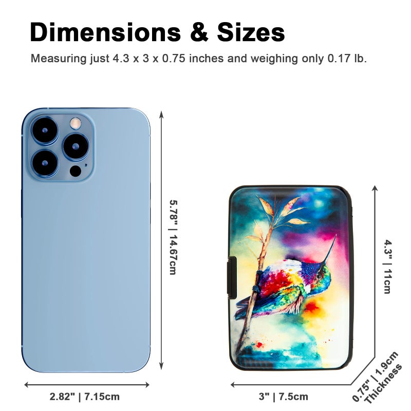 Kaabao Credit Card Holder for Women Men RFID Blocking Wallet Small Business Metal Slim Mini Aluminum Hard Case (Watercolor Painting Hummingbird) - Image 5