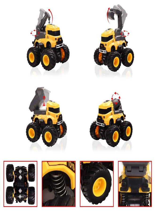 LONANDY Construction Truck Toys, Push and Go Toy Trucks for Toddlers Kids Age 3-8, 4 Pack Friction Powered Car Toys Include Crane Mixer Excavator Dump Truck Best Christmas Birthday Gift for Boys Girls - Image 2
