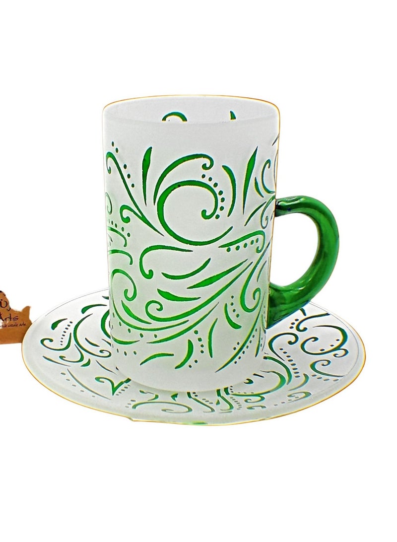 KuduArts Tea cups with saucer glass set 6 pieces 114 hshm clrb gren sandb - Image 3