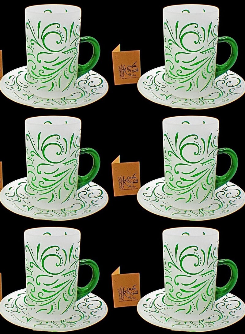 KuduArts Tea cups with saucer glass set 6 pieces 114 hshm clrb gren sandb - Image 1
