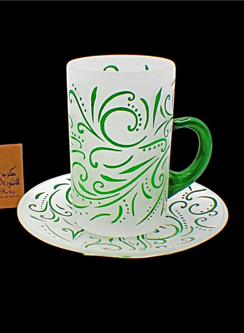 KuduArts Tea cups with saucer glass set 6 pieces 114 hshm clrb gren sandb - Image 2