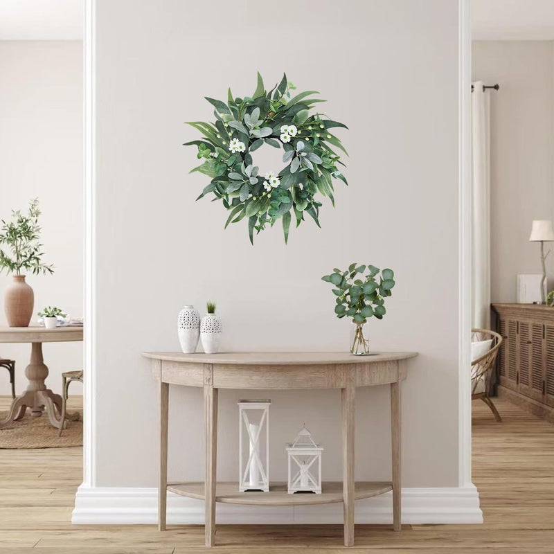 BINFEN 20" Green Eucalyptus Wreaths for Front Door with Lambs Ear White Flowers â€“ Lifelike Spring, Summer, and Winter Wreath for Farmhouse Porch, Window, Door Decor - Image 5