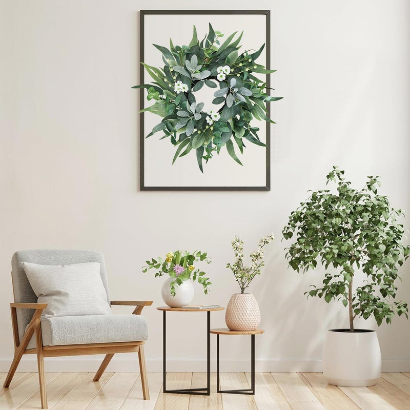 BINFEN 20" Green Eucalyptus Wreaths for Front Door with Lambs Ear White Flowers â€“ Lifelike Spring, Summer, and Winter Wreath for Farmhouse Porch, Window, Door Decor - Image 4